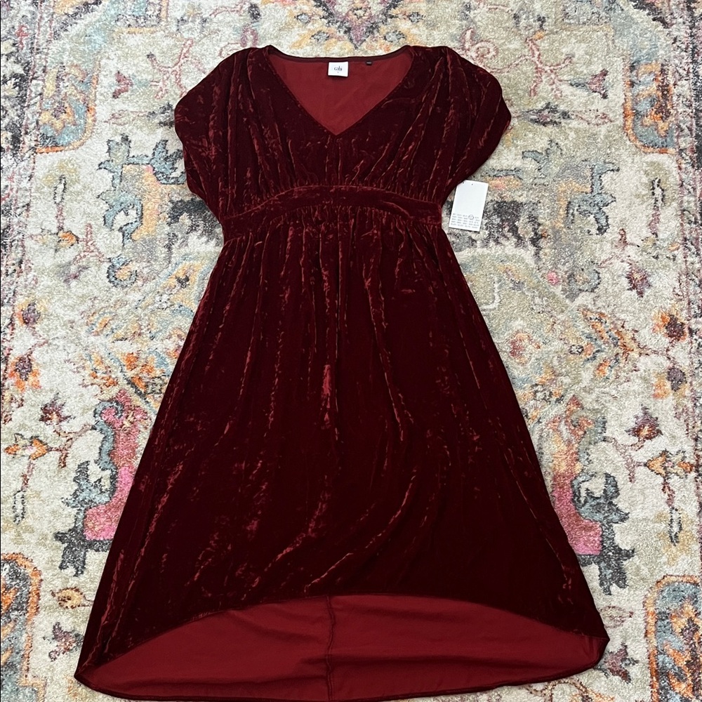 CAbi Deep Red Velvet Dress